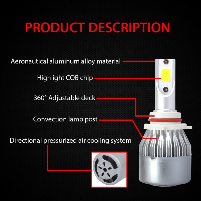 Lampu C6 LED 36 W COB Mobil Motor SOCKET 9006 HB4