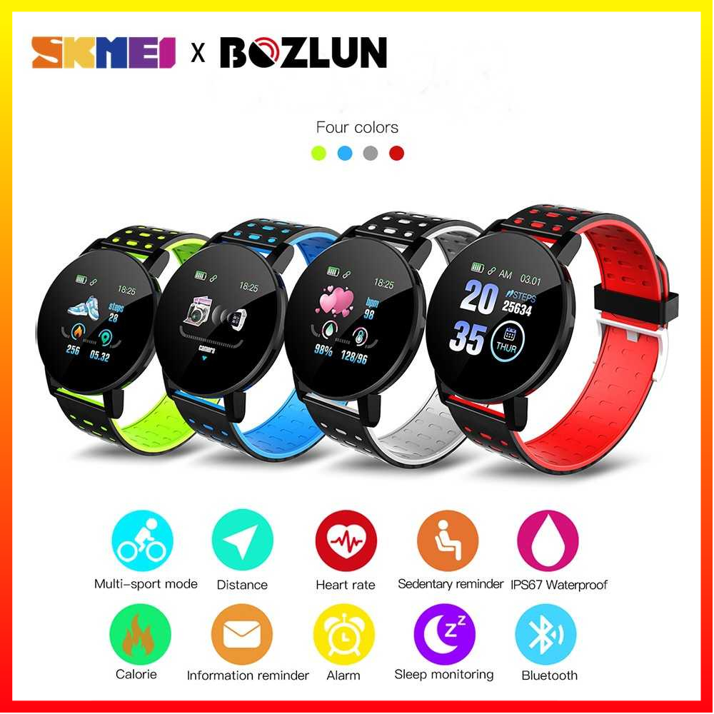 Jam Tangan Smartwatch Sport Fitness Tracker Heart Rate Phone Notification IP67 Waterproof - SKMEI 119 Plus - EMSM1QBK