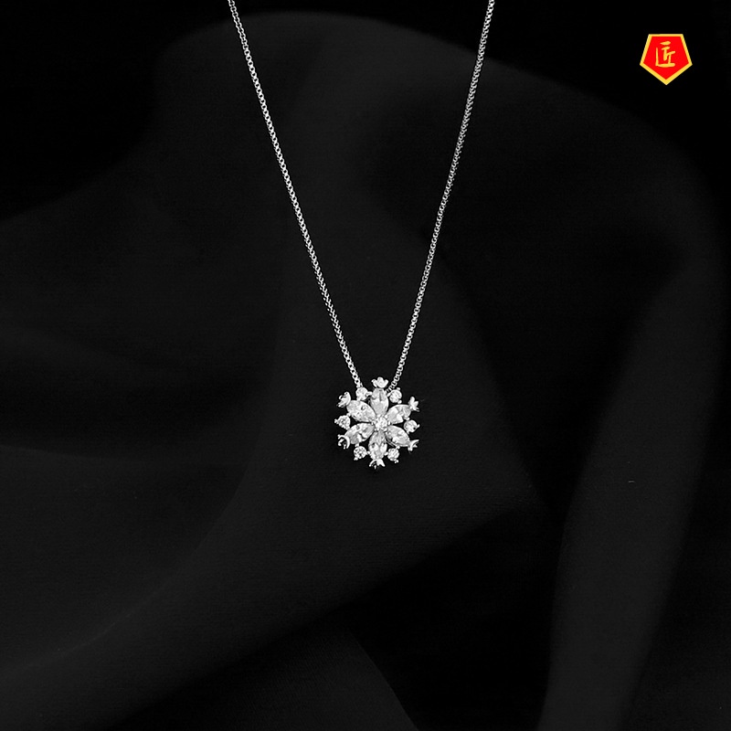 [Ready Stock]Snowflake Necklace Female Silver 925 Rose Gold Ins Simple All-Match