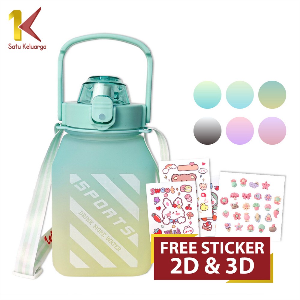 Satu Keluarga Botol Minum Anak Gemoy C468 BPA FREE Bentuk Kotak 1500ML Warna Gradasi Dengan Sedotan 