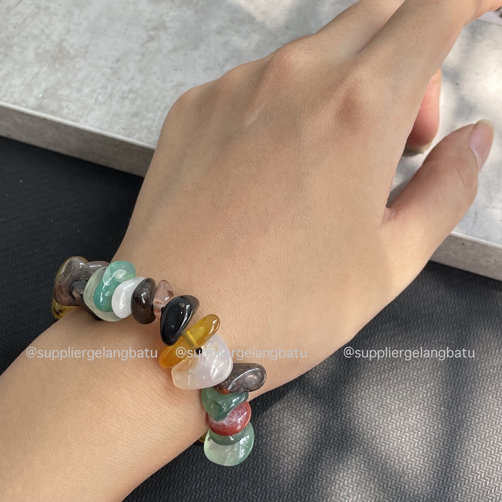 Gelang Kerikil Besar Multicolor Onyx 2CM Warna Warni Etnik Mix Warna