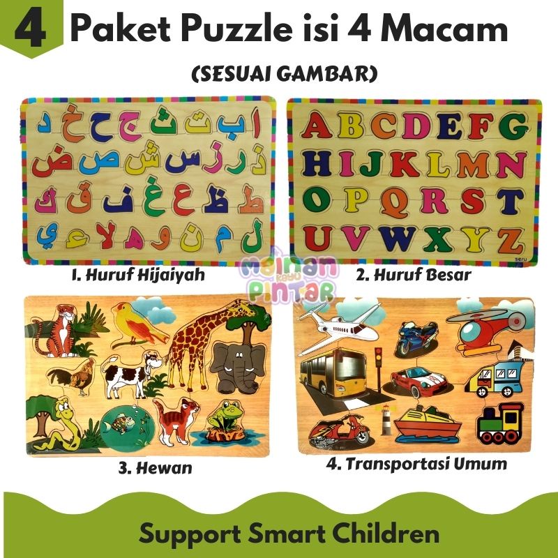 Puzzle Kayu Edukasi Mainan Kayu Pintar Paket Isi 3 Dan 4 Lengkap Bisa COD