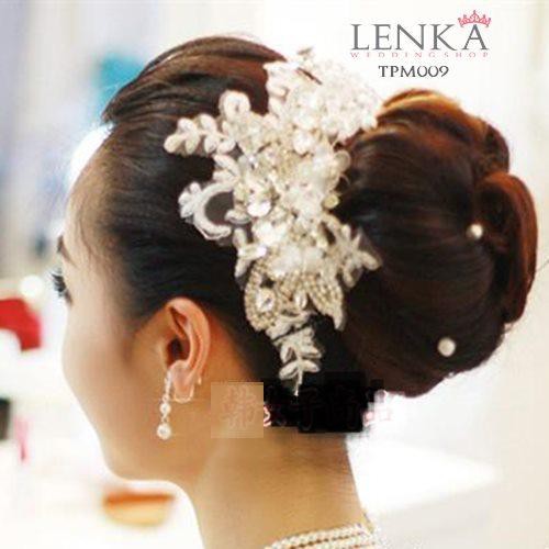 LENKA Tiara Sanggul Hiasan Rambut Headpiece Pengantin Wedding Crown Pesta Putih TPM009