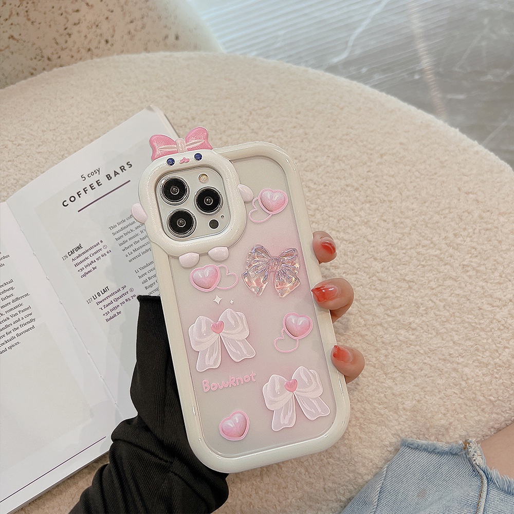 Case Pelindung 2 IN 1 Desain Monster Pink Bow Transparan Untuk Iphone 11 12 13 Mini PRO MAX