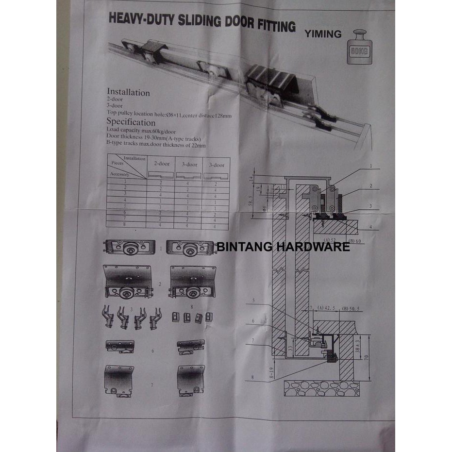 Cuci Gudang Rel Dan Roda Pintu Lemari Sliding Set Untuk 2 Pintu Dalam 1 Lemari