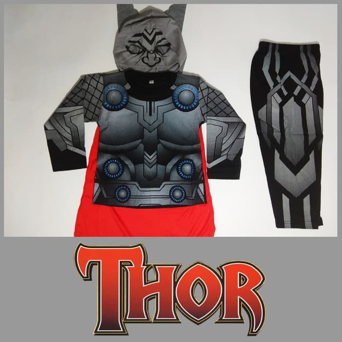 Baju Kostum Anak Superhero Thor Avengers  Setelan Panjang Cowok Karakter Sayap Topeng