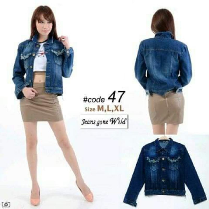 Rey Fashion27 Jaket Jeans Wanita Jaket Jeans Polos|Motip Bunga|Fashion Wanita Terkini