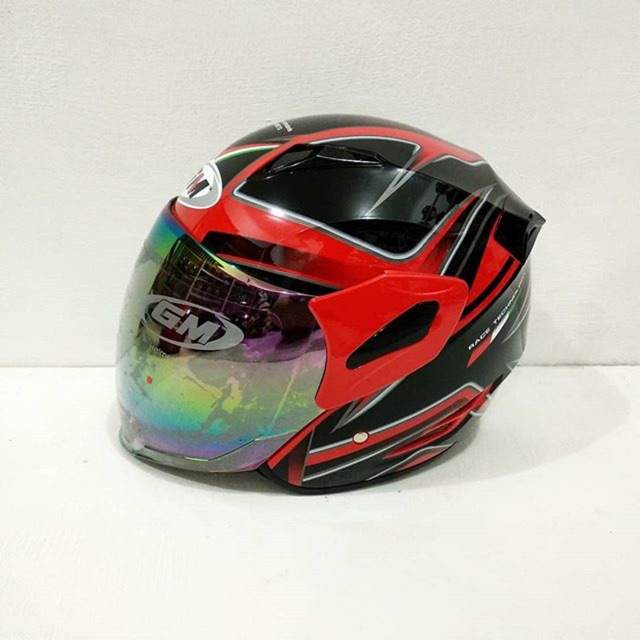 Helm GM Fighter SR Motif Hurricane Red Black Merah Hitam