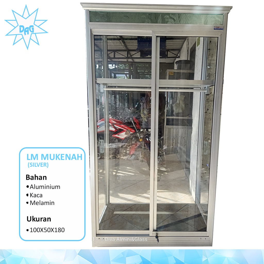 Lemari pakaian kaca alumunium 2 pt bisa untuk lemari mukenah pintu sliding frame silver