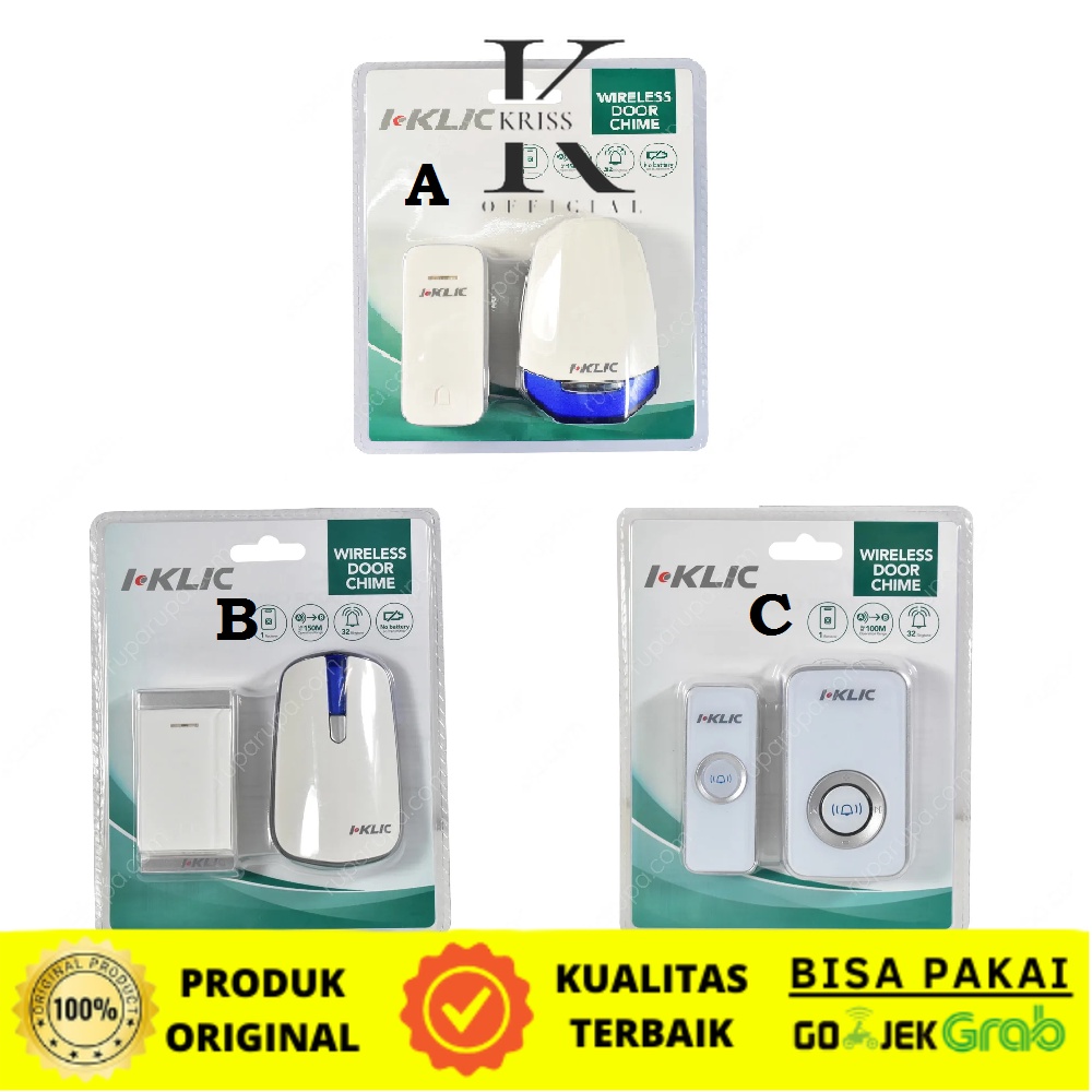 I-klic Bel Pintu / Bel Rumah Nirkabel 1 Receiver Kinetic
