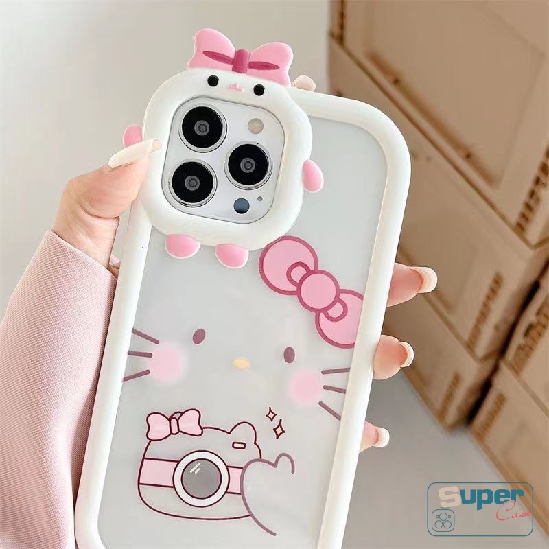 Case Kartun Hello Kitty Lucu Samsung A04E A14 A04 A12 A52 A32 A03s A13 A04s A53 A03 A73 A23 A22 A02s A50 A51 A52s A50s A21s A71 A11 M22 A33 3D Bow-knot Little Monster Lens Case