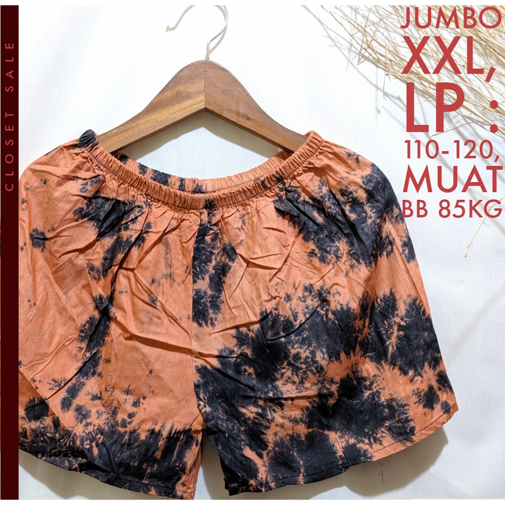 Celana Pendek Wanita Jumbo Hotpants Tiedye Rayon Ukuran Big Size Pants Santai Dirumah