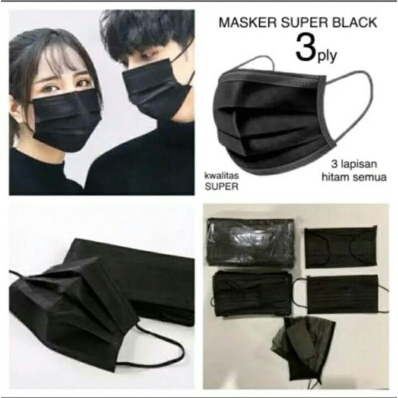 Masker 3PLY Hitam Masker Hitam 3 PLY Masker Medis
