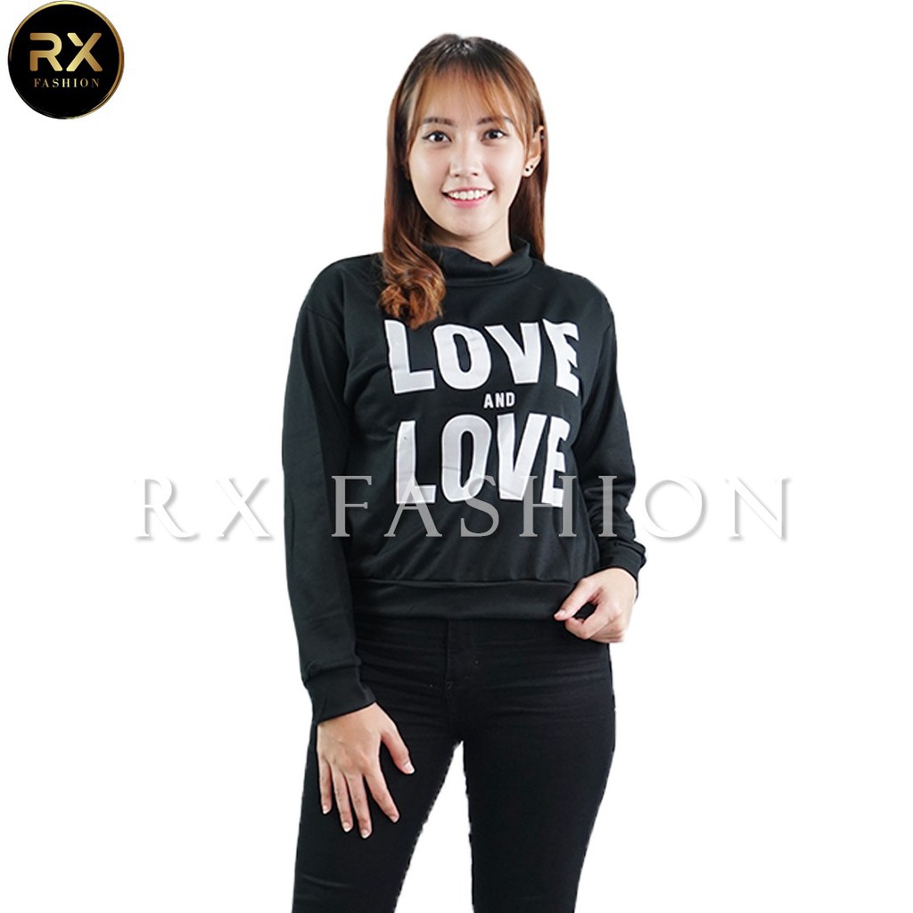 Rx Fashion SWEATER CROP LOVE BAHAN BABYTERRY UKURAN ALLSIZE FIT L 1R