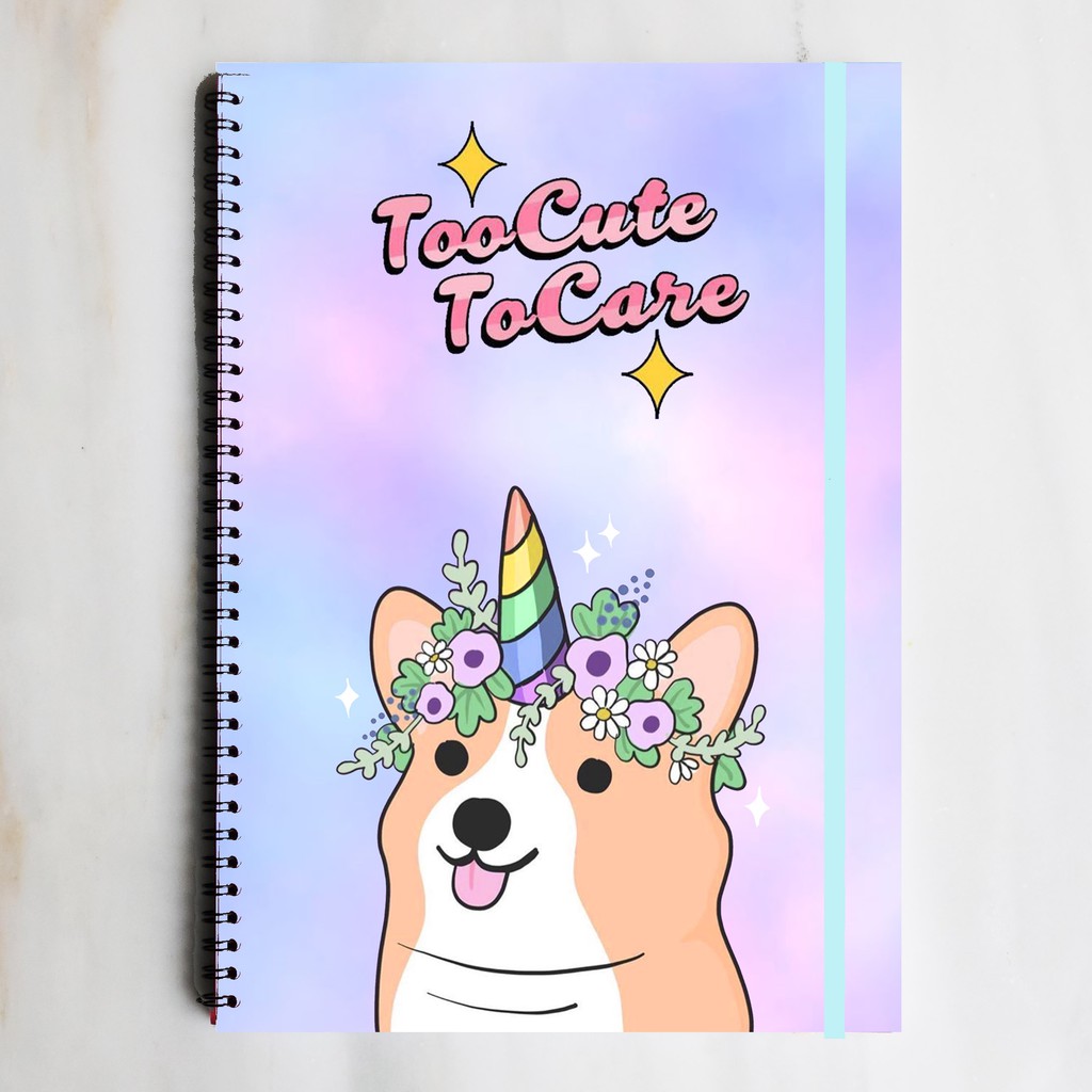 

TOO CUTE TO CARE Unicorn Dog Spiral Ruled Grid Dotted Notebook Diary Journal Bujo School Buku Tulis