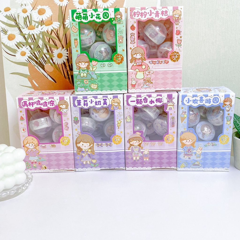 

TERMURAH!! Paket Washi Tape Dalam Bola Gacha SZ63 / Isolasi Washi Deco Tape SZ-63 Scrapbook / Selotip Mini Refill Decotape Pastel Gacha DIY Kit Journaling Harga Grosir Ready COD