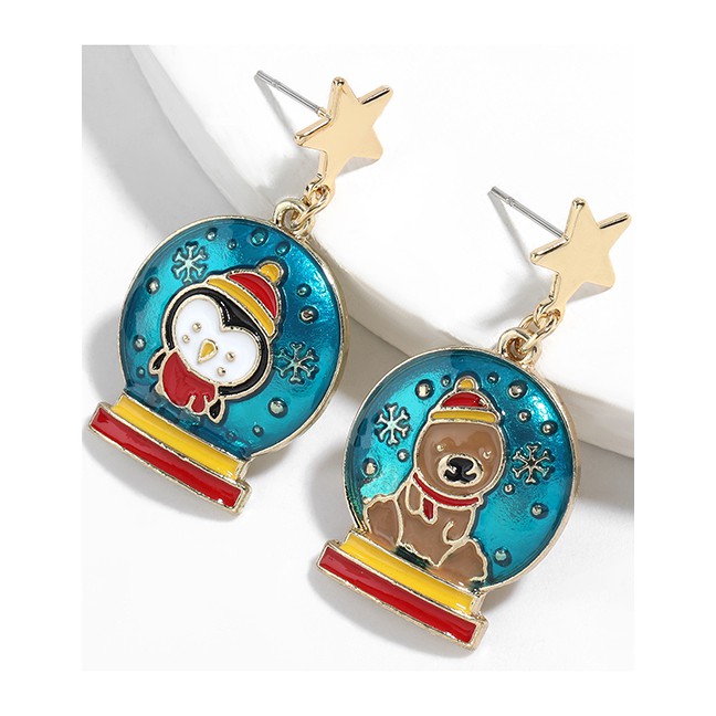 LRC Anting NATAL Fashion Round Bear Round Resin White Penguin Earrings  P22683