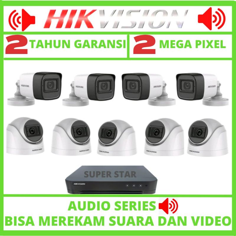 PAKET CCTV HIKVISION 16 CHANNEL 9 KAMERA 2 MP AUDIO SERIES BISA MEREKAM SUARA +VIDEO