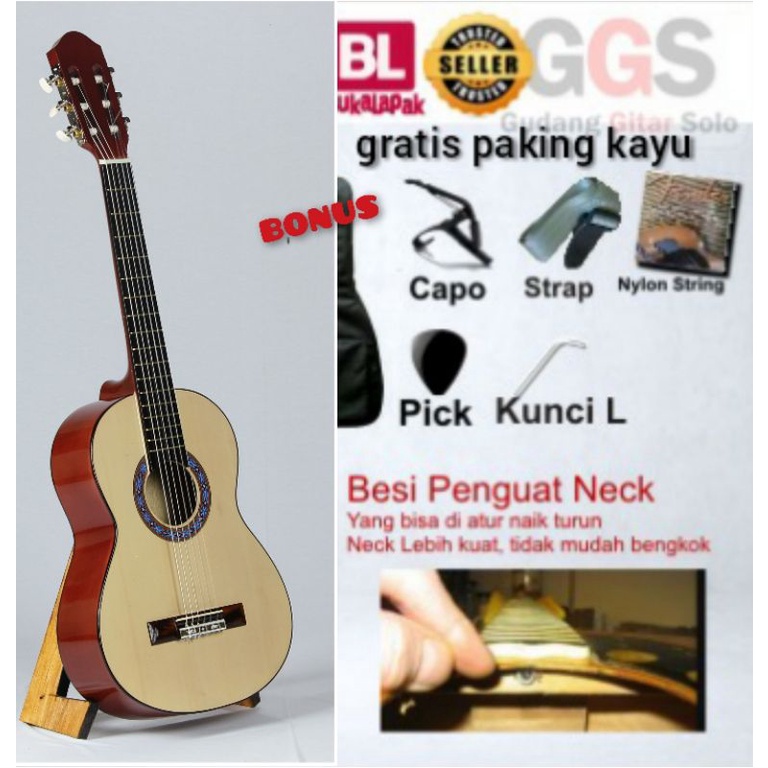 Gitar Akustik klasik yamaha 3/4 senar nilon tanem besi import custom bonus komplit senar import