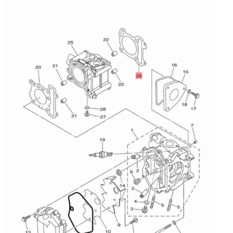 gasket perpak paking cylinder blok seher bawah kertas xeon karbu - xeon rc gt 125 - aerox 125 original ygp 33s-e1351-00