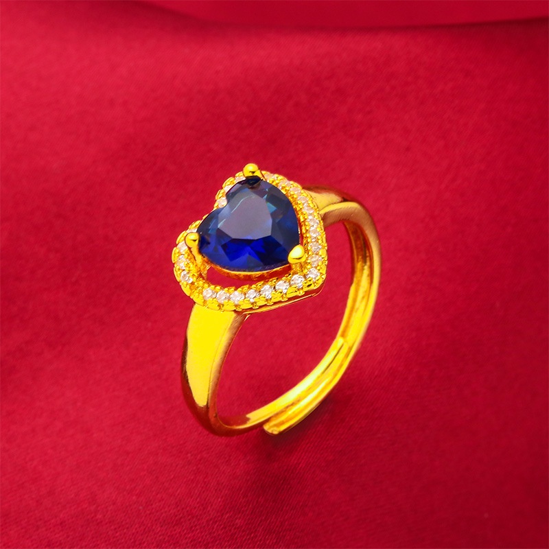 Cincin Model Terbuka Lapis Emas Emas Asli Kadar 375 Desain Hati Ruby Emerald Biru Dapat Disesuaikan Untuk Wanita