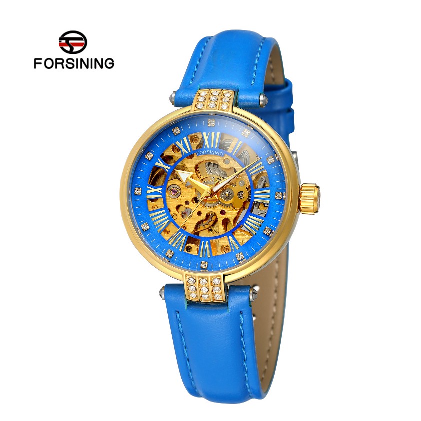 

Jam Tangan Mekanik Analog Model Rangka Aksen Berlian Imitasi Warna Gold untuk Wanita