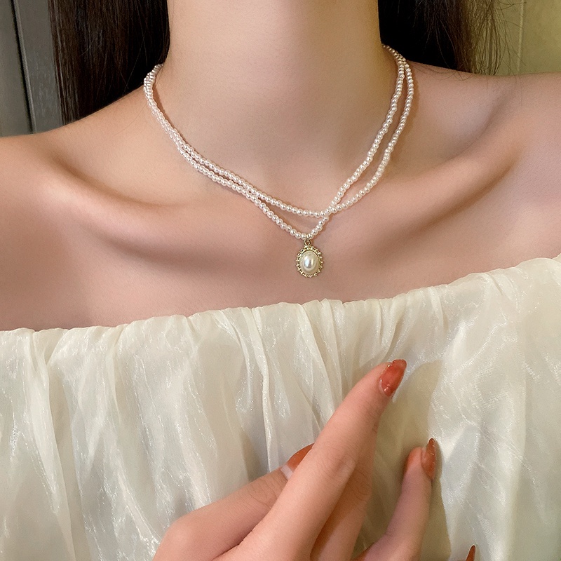 Kalung Rantai Klavikula Mutiara Ganda