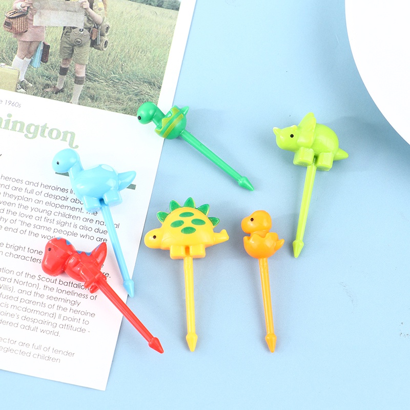 6 Pcs / set Garpu Buah Mini Desain Kartun Hewan Dinosaurus Untuk Anak