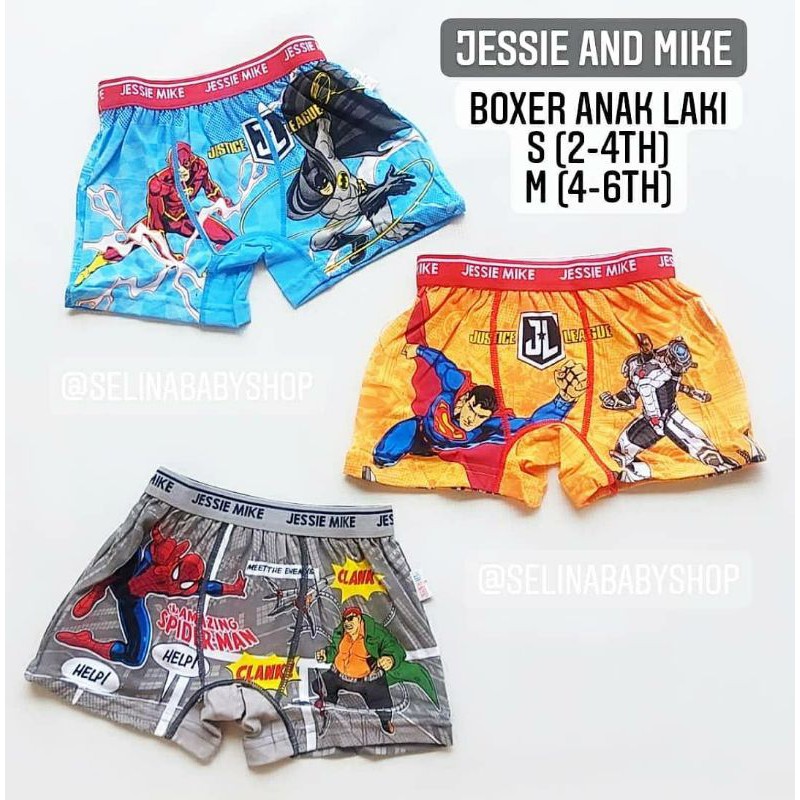 Jessie and Mike Boxer Anak Laki Karakter Cars Avengers Heroes