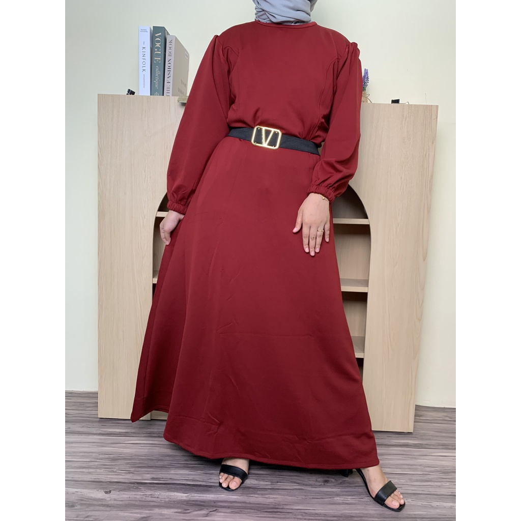 HOPYLOVY Gamis Wanita Maxi Dress Safira Bahan Scuba Premium FREE Belt V