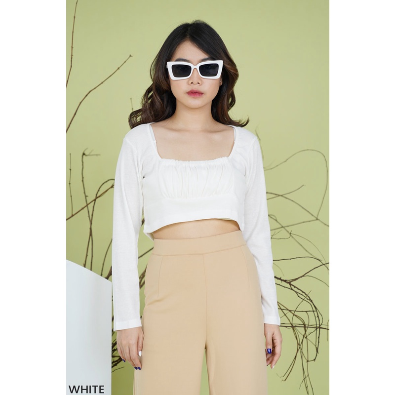 Ruched Knit Longsleeve Atasan Wanita Blouse