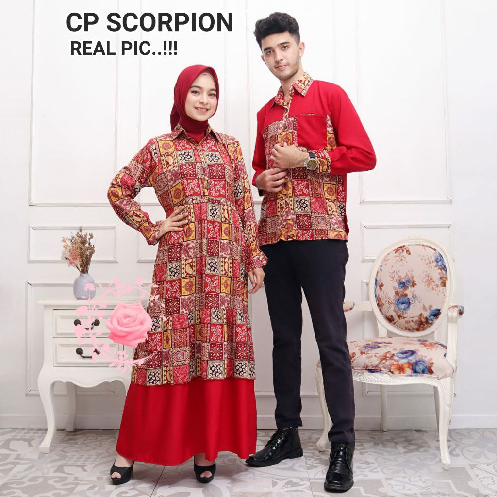 COUPLE SCORPION / CP PRIA WANITA / RAYON / GAMIS / KEMEJA MOTIF / TERLARIS TERBARU / PAKAIAN PESTA MUSLIM