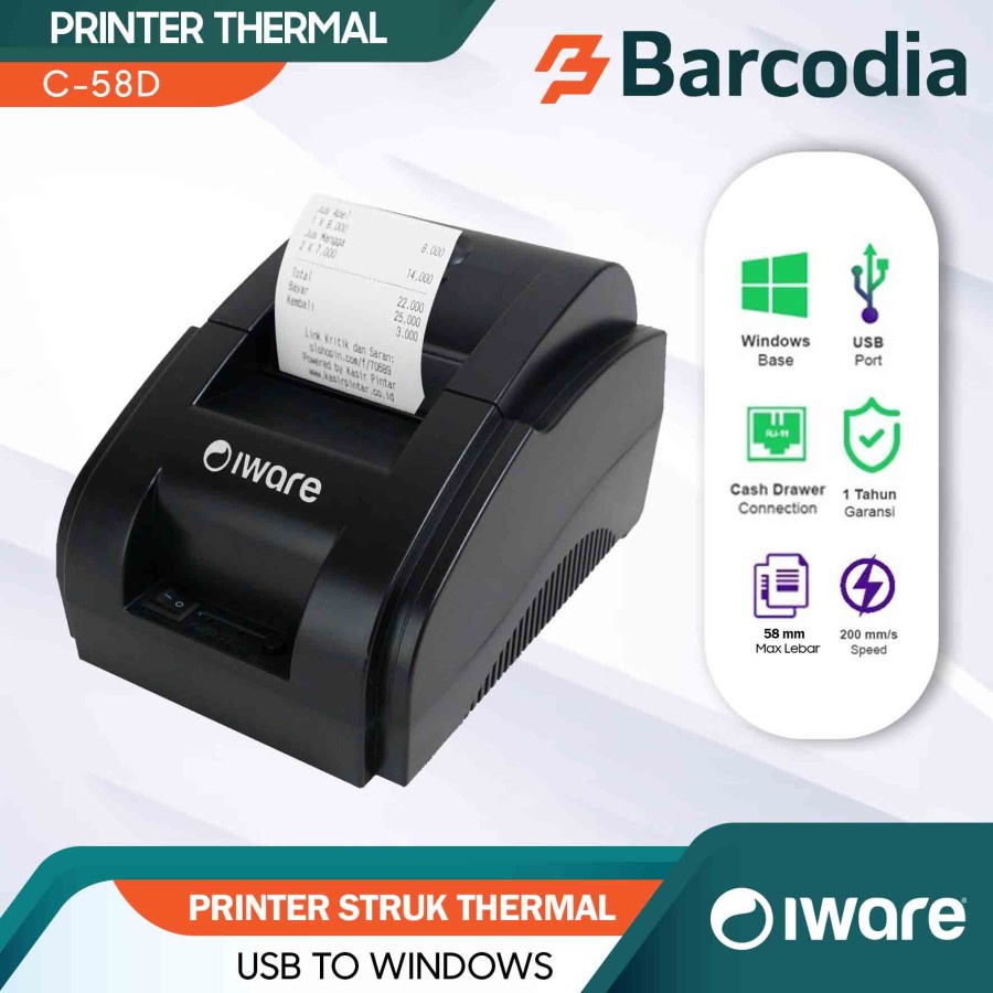 Printer Thermal Kasir 58mm IWARE Z-58D - USB Tanpa Bluetooth