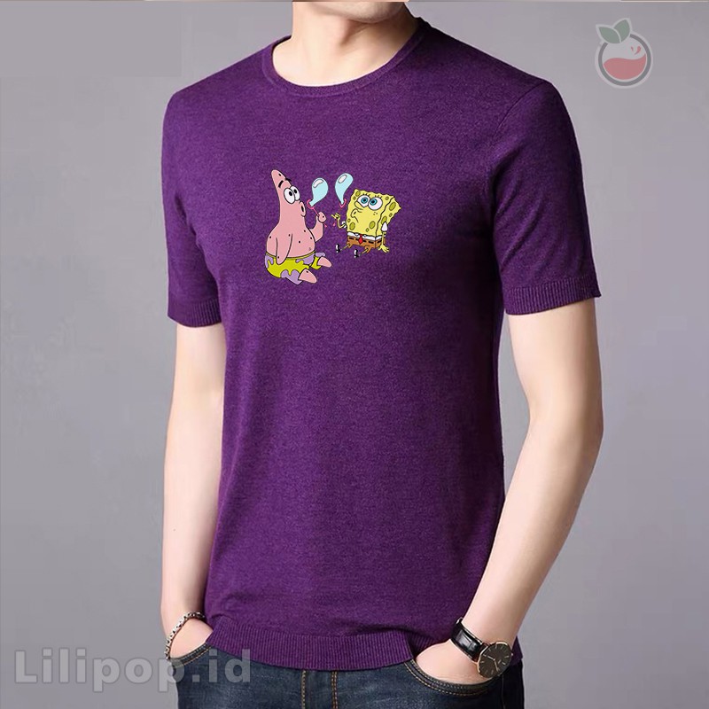 Kaos Tshirt  Pria Spongebob  Baju Distro Basic Lengan Pendek Cowok Kasual Lilipop