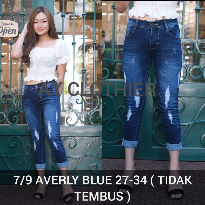 ANY FASHION 7 9 AVERLY BLUE TEMBUS RIPPED JEANS 
