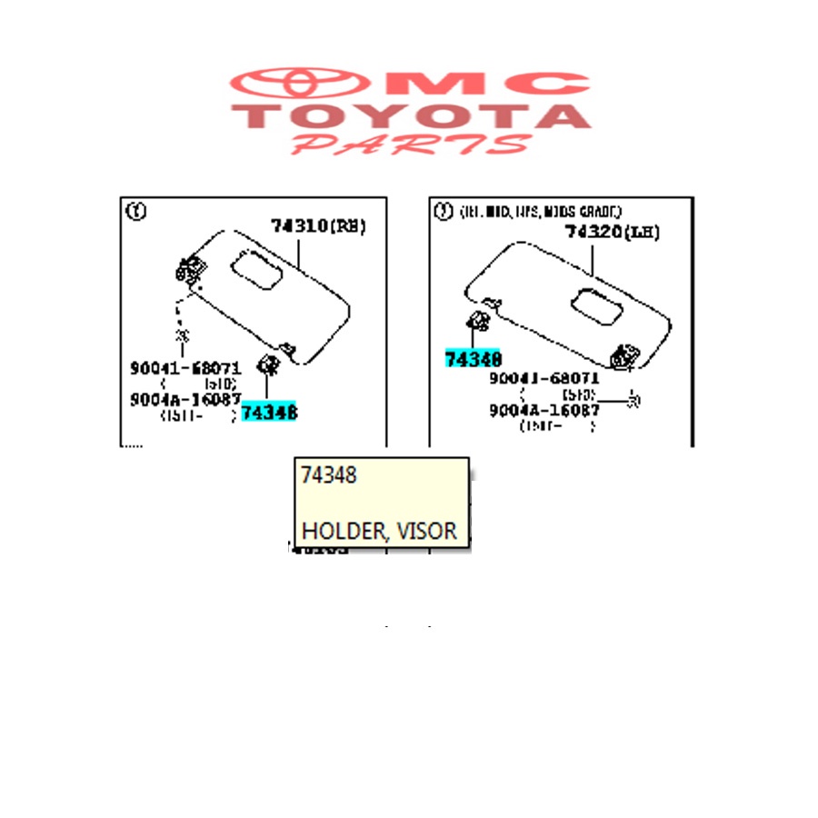 Dudukan Klip Holder Sun Visor Agya Avanza Calya Rush 74348-BZ060-B1