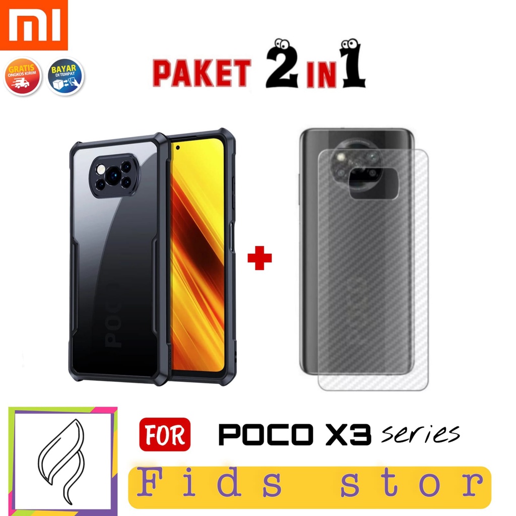 PROMO 2in1 CASE XIAOMI POCO X3 / POCO X3 Pro/POCO X3 NFC SOFT CASE TRANPARAN BONUS GarSkin Karbon