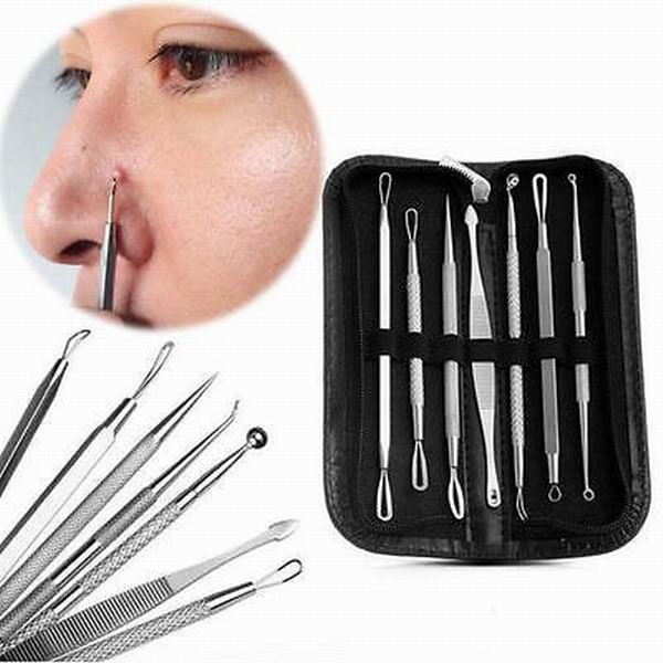 Alat Pencet Komedo / Pinset Pembersih Blackhead /Penjepit Jerawat  Komedo Set Isi 7 Dengan Dompet F309