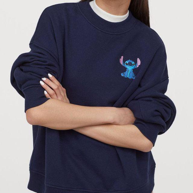 SWEATEER CREWNECK BORDIR CASUAL UNISEX LITTLE STICH FLEECE HALUS MURAH TERBARU'