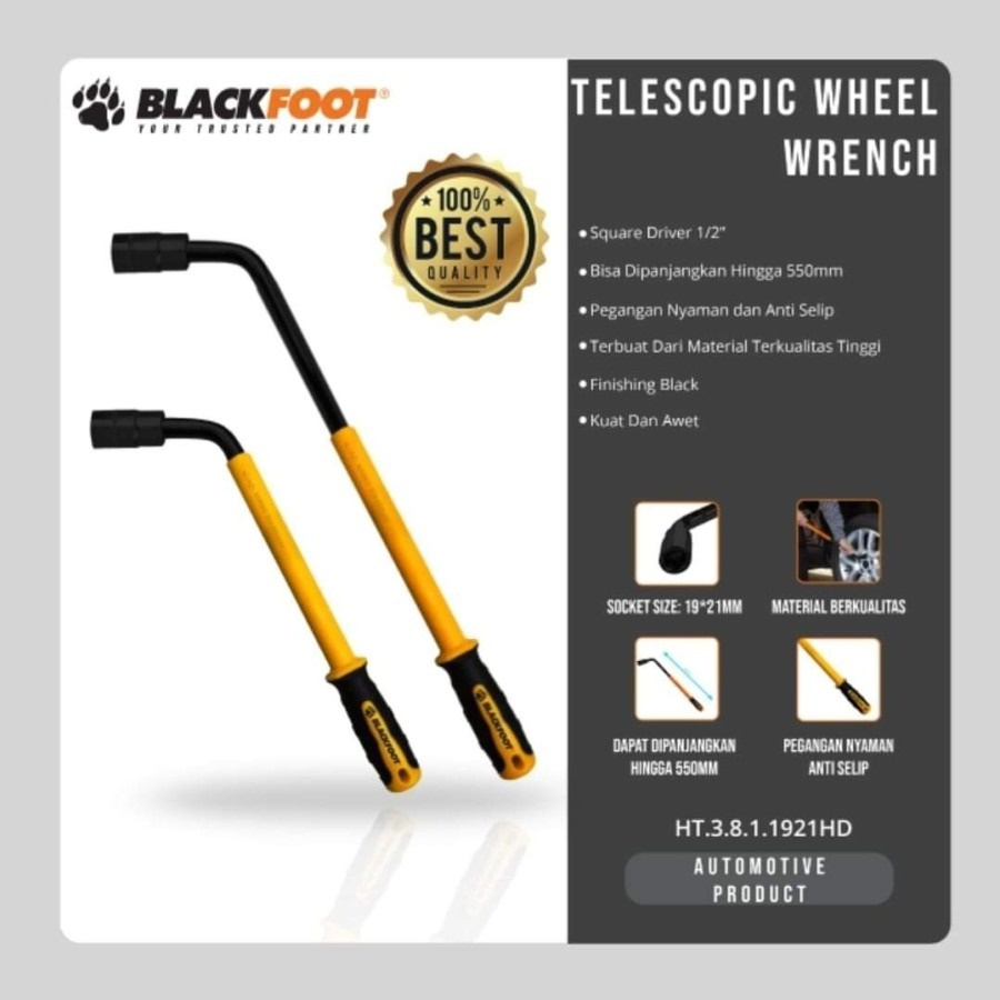 BLACKFOOT Kunci Roda L Tarik 19-21mm Extending Wheel Wrench Model Baru