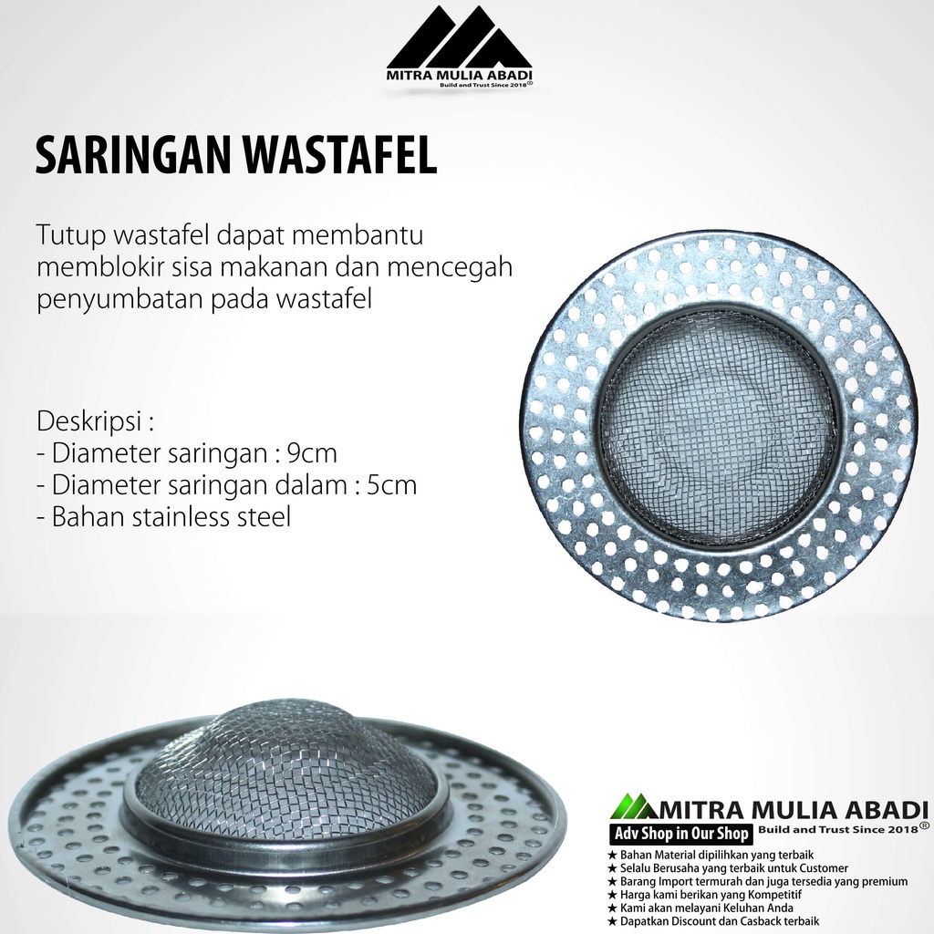 SARINGAN WASTAFEL DAPUR CUCI PIRING STAINLESS / TUTUP WASTAFEL - 9CM