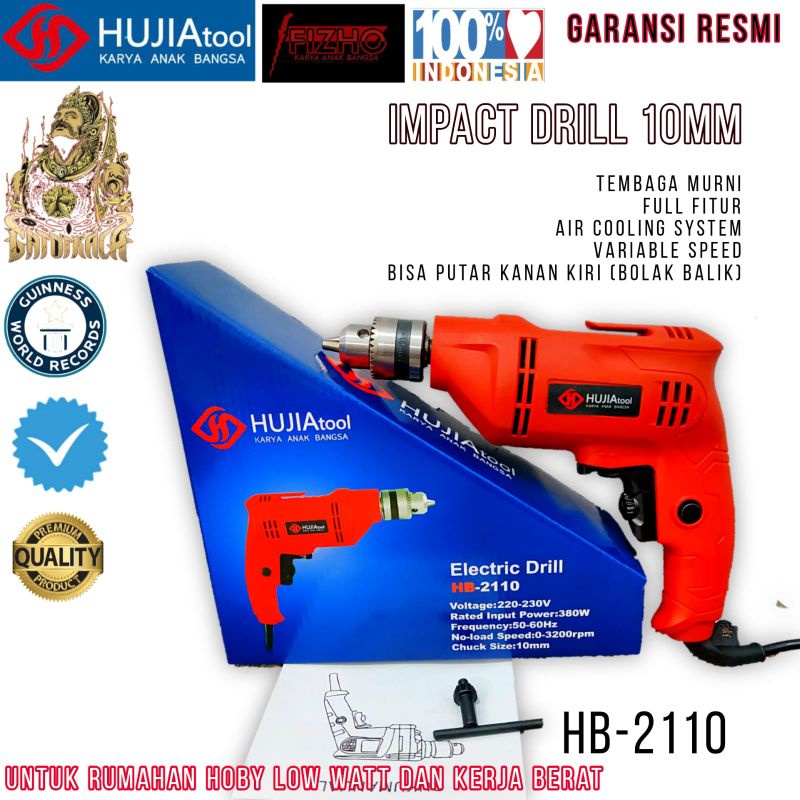 Mesin bor 10mm hujia hb-2110 besi kayu tembok sekrup obeng baut listrik