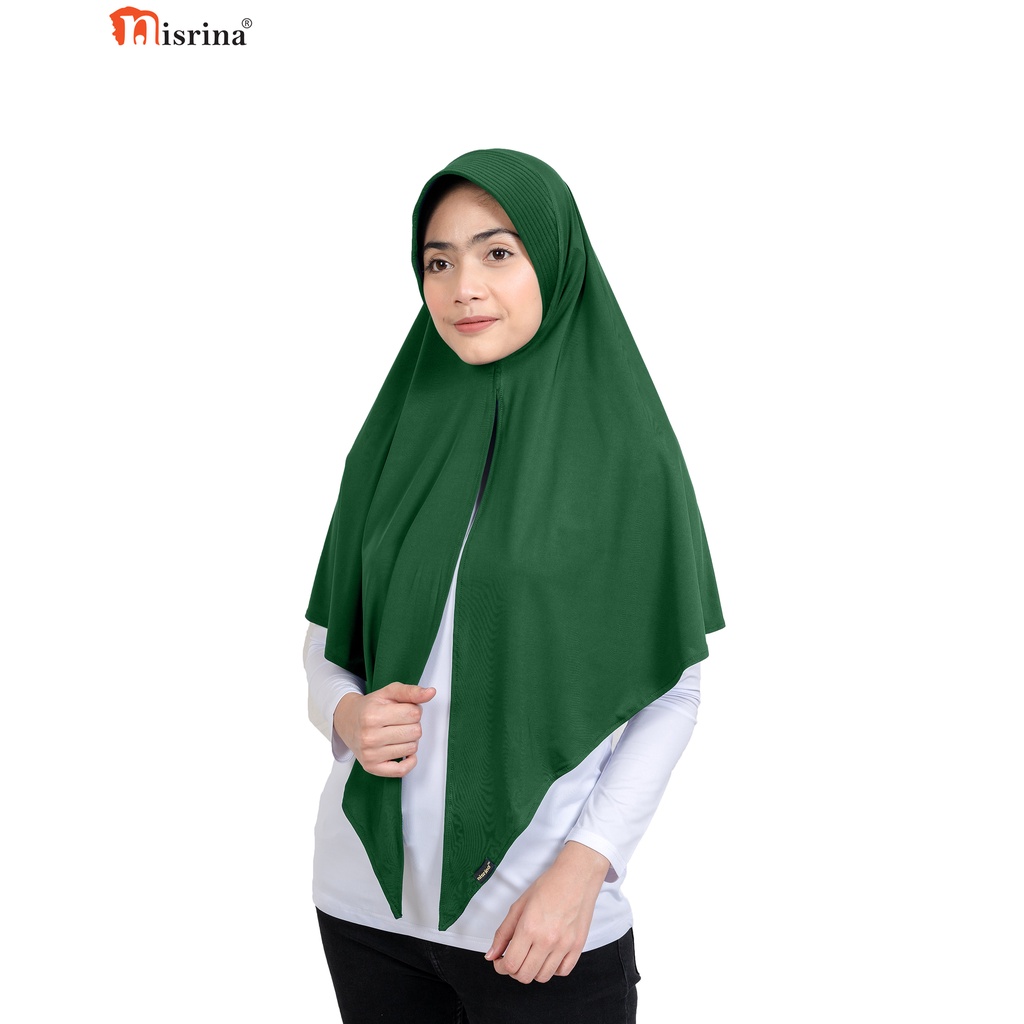 Nisrina Fashion Muslim Bergo Instan Polos Belah Tengah Paras M Lestari-Hijau Botol