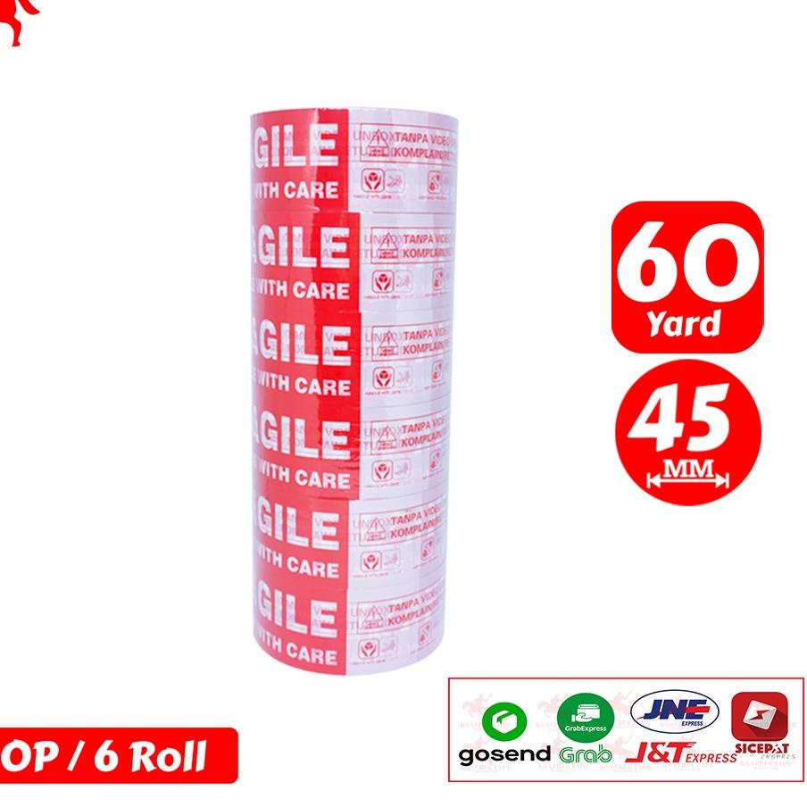 

[✔️FLA⚡H⚡ALE✔️]Lakban OPP Tape / Lakban Fragile KSATRIA Tape 45mm x 60 Yard (1 Slop)