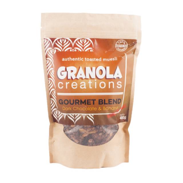 

Granola Creations Gourmet Blend Authentic Toasted Muesli Cokelat Hitam & Pisang 480 gr