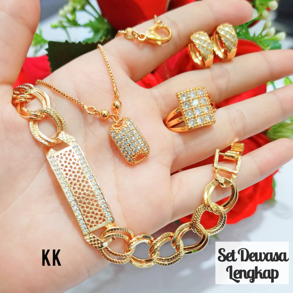 Set Dewasa Permata varian Motif Perhiasan Wanita Gold Modern (COD)