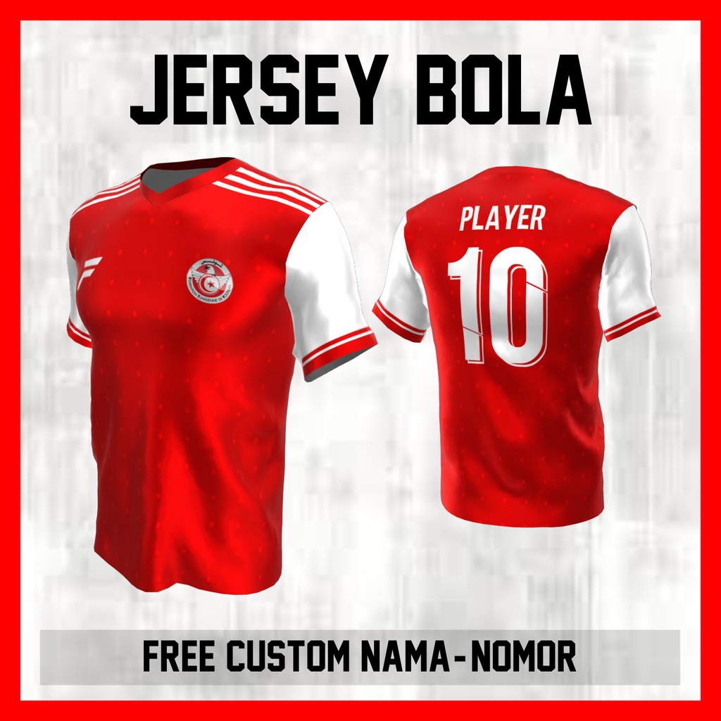 Kaos Bola Jersey Tunisia Timnas Negara Garis Bahu Baju Custom Nama dan Nomor Punggung - 185
