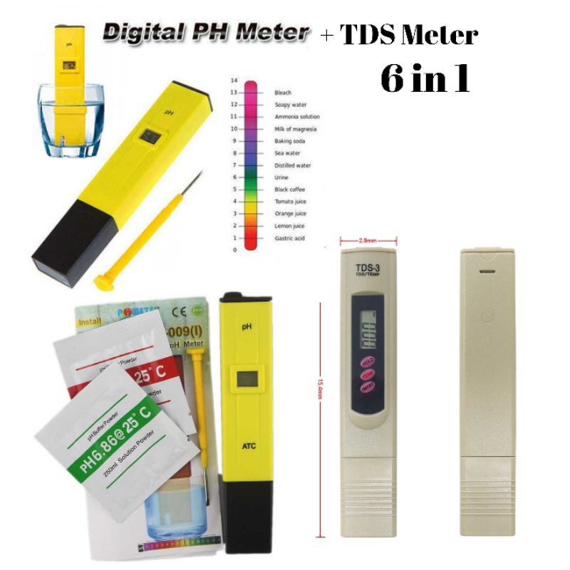 PH Meter +TDS Meter Hidroponik Aquarium Digital 5 in 1 Alat Ukur PH Air Kolam Akuarium Hidroponik