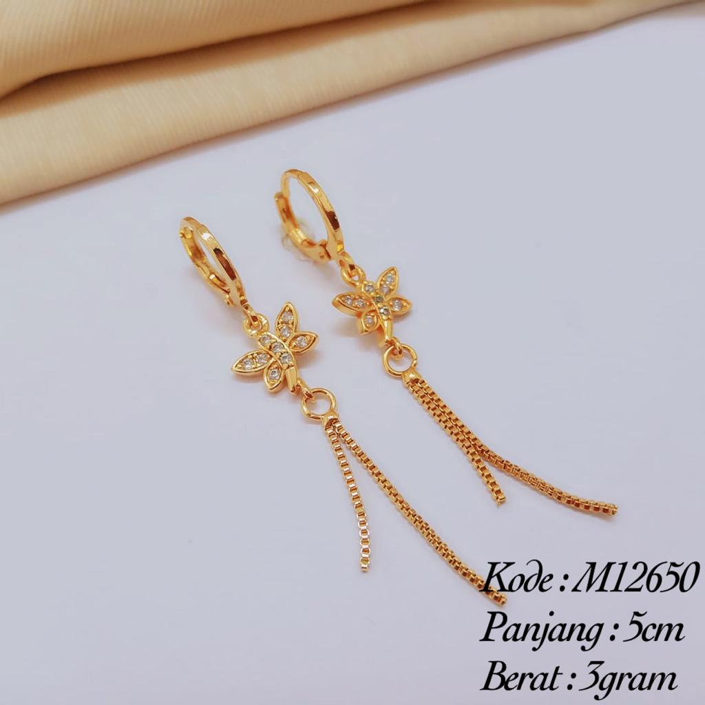 Missishop - M12650 Anting Jepit Jurai Anting Dewasa Kupu Kupu Permata Lapis Emas 24Karat