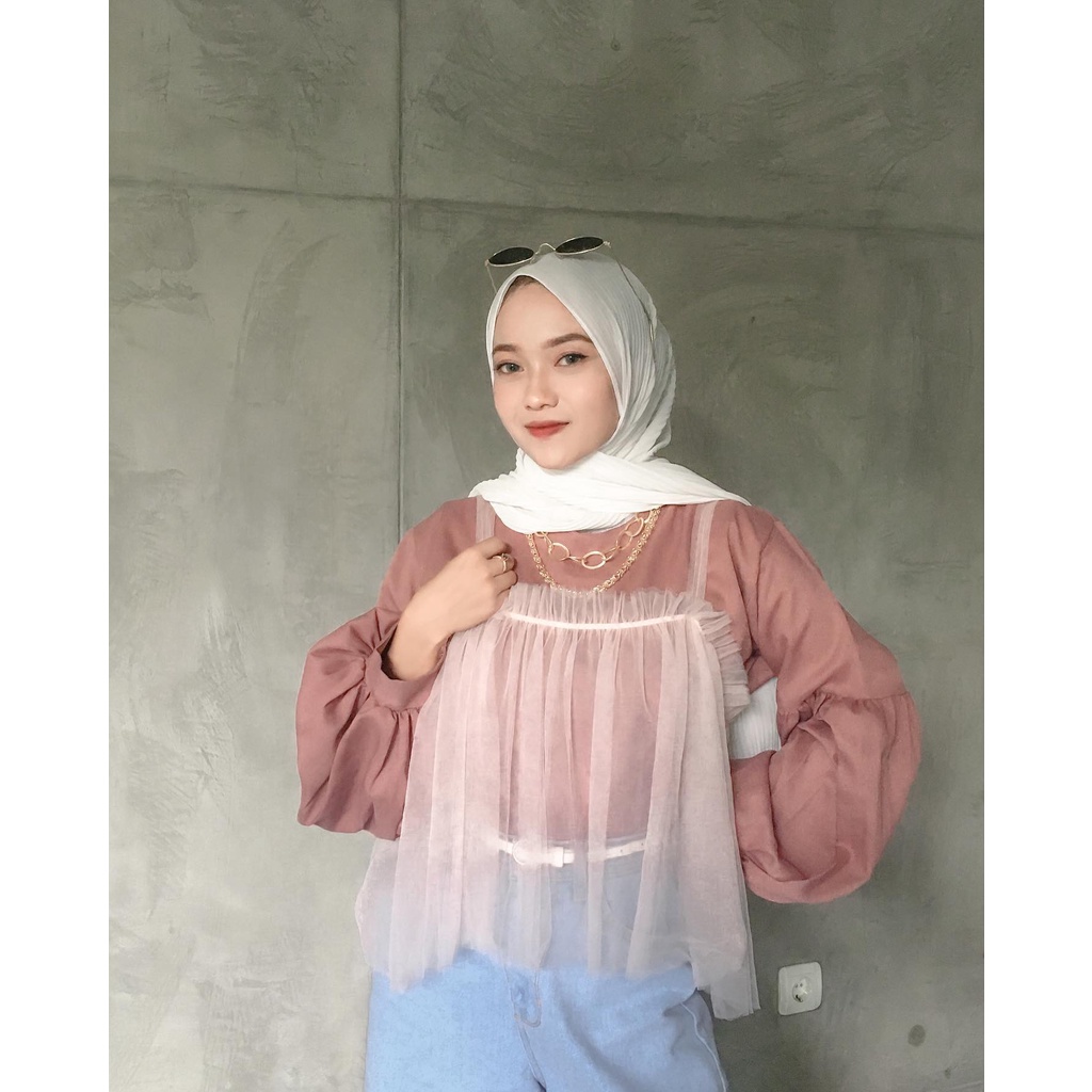 Aurel Blouse Set Outer Terbaru Fashion Muslim Kekinian Baju Remaja Kondangan Harian Blus Cantik Lucu
